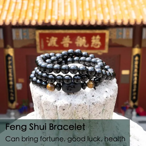 Miniatura 7 de Obsidian Bracelet Natural Black Onyx Tiger Eye Stone with Phoenix Totem Jewelry Bracelet, 8mm Beaded Bracelets Feng Shui Bracelet for Meditation