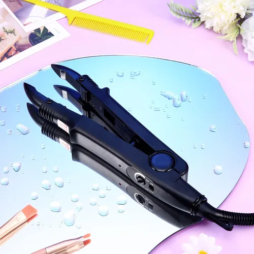 Miniatura 7 de Zhehao Herramienta de extensiones de cabello, cabeza C, punta en U, varilla de conector de hierro con 2 bolsas de queratina pegamento granulado Negro