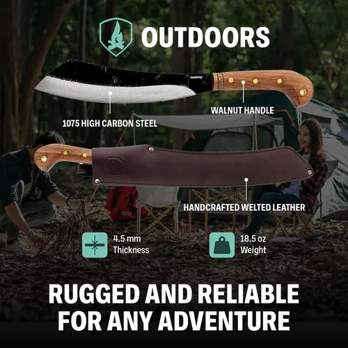 Miniatura 3 de Condor Tool & Knife Mini Duku Heavy Duty Machete with Sheath, Walnut Handle - Hand Crafted Welted Leather Sheath - Camping Machete Knife - 10.5in