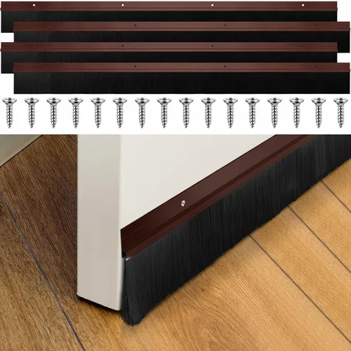Miniatura 10 de Lounsweer 2 piezas de cepillo de puerta plateado de 2.5 x 39.3 pulgadas, cepillo de barrido inferior, burlete de aluminio, sello de puerta