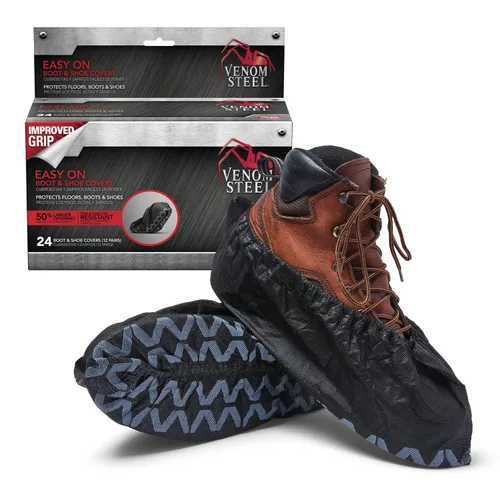 Venom Steel Fundas para botas y zapatos, resistentes, fáciles de poner, se ajustan sobre botas, agarre mejorado, paquete económico, 12 pares por caja