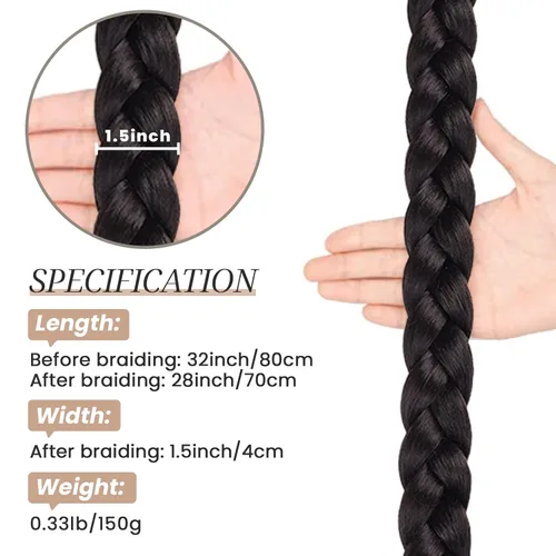 Miniatura 3 de HAIRCUBE Extensión de cabello sintético suave y natural para mujer, cola de caballo larga trenzada con banda elástica y banda elástica para el Negro