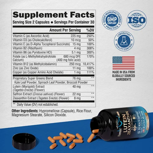 Miniatura 8 de Vitaminas oculares – Suplementos de luteína y zeaxantina – Suplemento a base de AREDS2 para personas mayores y adultos – Salud ocular y apoyo visual