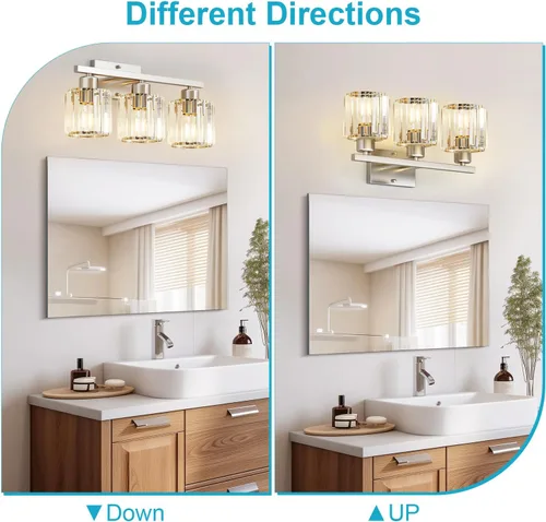 Miniatura 7 de GOLSPARK Modern Crystal Bathroom Vanity Light, Brushed Nickel Bathroom Lighting fixtures Over Mirror, 3-Light Vanity Light Fixtures, E26 Base Round