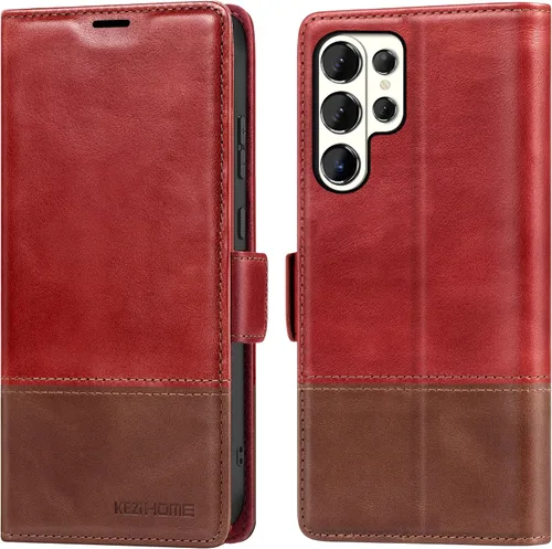 Miniatura 12 de KEZiHOME Funda para Galaxy S23 Ultra, de cuero genuino [bloqueo RFID], funda tipo cartera, ranura para tarjetas con tapa magnética y soporte