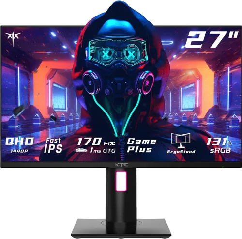 KTC Monitor de juegos de 27 pulgadas 1440p 170Hz, 2K QHD 1ms GTG Fast IPS, HDR, HDMI/USB C/DP, FreeSync y G-Sync, ajustable en giro, inclinación,