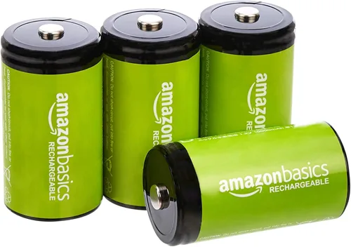 Amazon Basics Baterías recargables de celda D, paquete de 4, NiMH, 10000 mAh, recarga hasta 1000 veces y precargadas