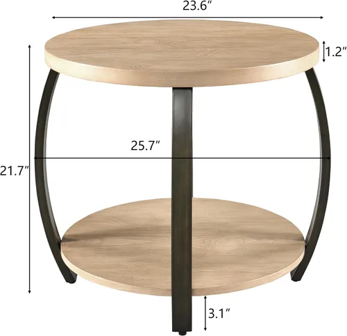 Miniatura 2 de Mesa auxiliar de tambor para sala de estar, mesa auxiliar redonda de mediados de siglo con almacenamiento, mesa auxiliar circular de 2 niveles, mesa