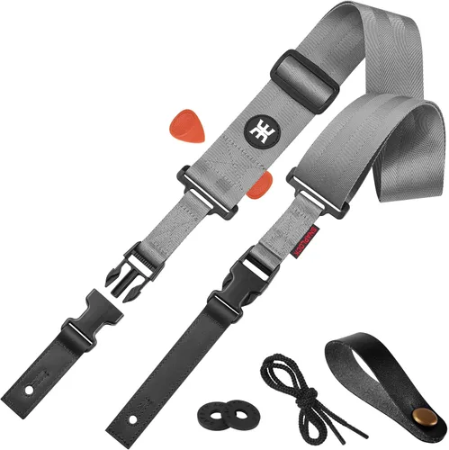 Miniatura 14 de Amumu Correa de nailon SNAPLOCK para guitarra con hebilla de clip para acústico, eléctrico, bajo con bloques de correa y corbata de cabeza, Verde