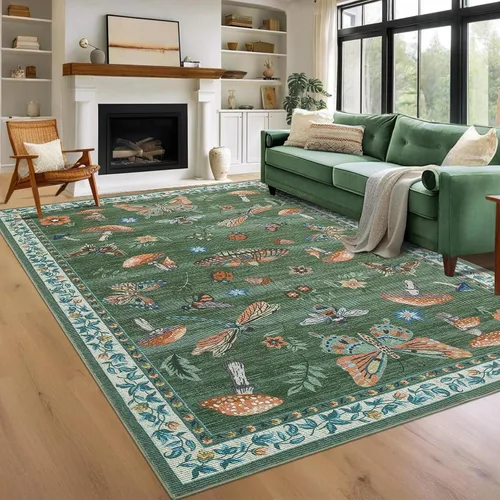 Miniatura 31 de ROYHOME - Alfombra con diseño de hongos e insectos, para pasillos, cocina o baño, antideslizante, lavable, suave, larga, 2 x 6, beige
