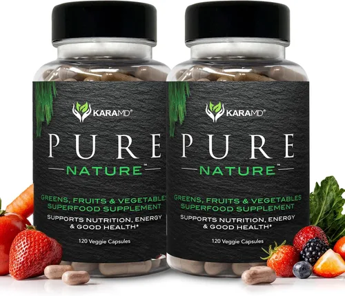 KaraMD Pure Nature - Suplemento de verduras, frutas y verduras, vitaminas, fibra y antioxidantes, 20 suplementos de frutas y verduras para energía y
