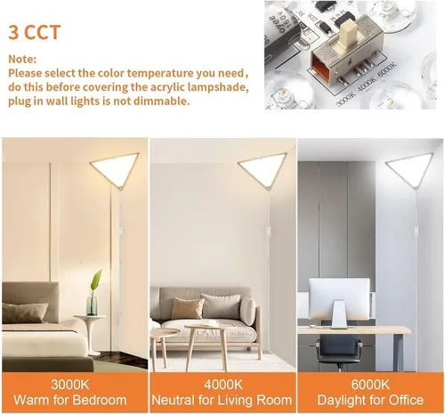 Miniatura 5 de Luz de esquina mejorada, luces LED de esquina de 20 W 2000 lm para sala de estar, luces de techo enchufables con cable de 10 pies, luces de esquinas