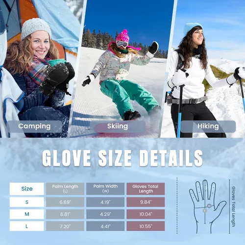 Miniatura 6 de ANDORRA Guantes de esquí para mujer, con pantalla táctil, impermeables, acolchados, aislantes, guantes de esquí para clima frío