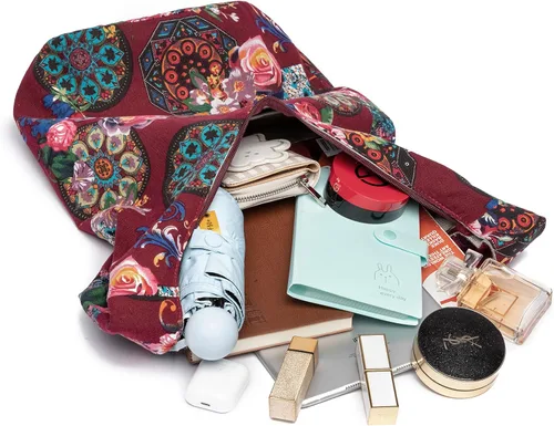 Miniatura 189 de Bolsa de hombro para mujer, de lona en estilo hippie/bohemio para llevar cruzada al hombro, disponible en diferentes colores y estampados