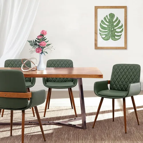 Miniatura 13 de LUNLING Sillas de Comedor Modernas de Mediados de Siglo de Cuero Sintético, Sillas con Asiento Tapizado y Patas de Metal, Silla de Cocina de Cuero