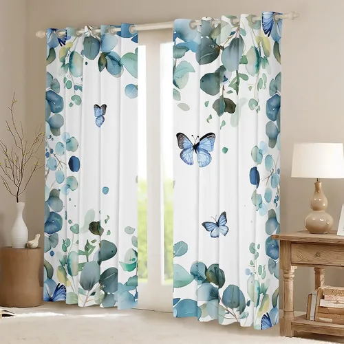 Miniatura 2 de Erosebridal Cortinas y cortinas ligeras de mariposas azules para niños y niñas, hojas de eucalipto para sala de estar, dormitorio, jardín, vida Azul