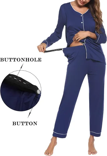Miniatura 2 de Ekouaer Conjunto de pijama de maternidad con botones, ropa de dormir de manga larga para lactancia materna con pantalones ajustables