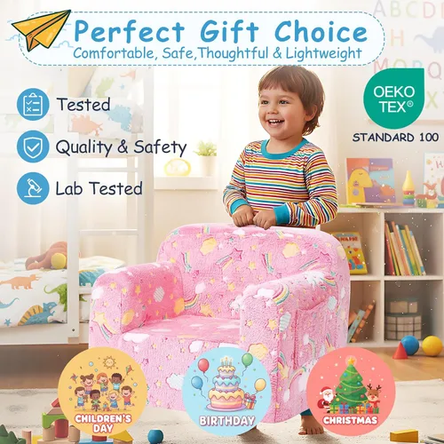 Miniatura 8 de Tiita Sofá para niños, sofá para niños con asa de transporte, sofá portátil de espuma para niños, sofá infantil que brilla en la oscuridad, silla