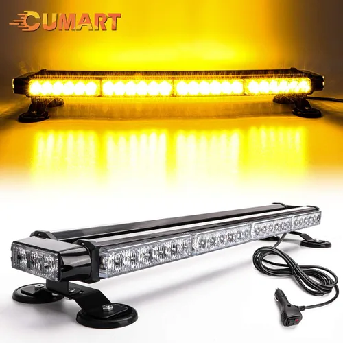 Miniatura 3 de CUMART 26.5" Barra de luz de alerta en el techo para vehículos ámbar amarillo 54 LED, luz de advertencia de emergencia intermitente