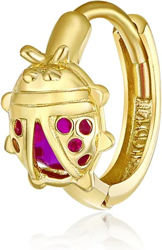 Miniatura 6 de Aretes de aro de mariquita de oro amarillo real de 14 k, Oro de 14 quilates, No es una piedra preciosa