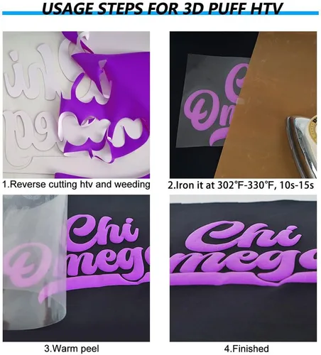 Miniatura 4 de Vinilo de transferencia de calor, 12 pulgadas x 5 pies, vinilo 3D morado para planchar en camiseta, compatible con todas las máquinas cortadoras