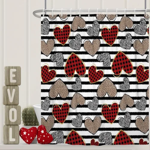 Miniatura 14 de Cortina de ducha de San Valentín para baño, 48 x 72 pulgadas, celosía, corazones de amor, impermeable, para tina, tina de caravana, rayas blancas