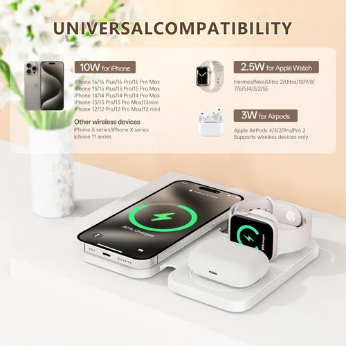Miniatura 2 de Estación de carga rápida inalámbrica inalámbrica portátil 2026, cargador magnético 3 en 1 para iPhone 17 16 15 14 13 12 Pro Max Plus, Apple Watch