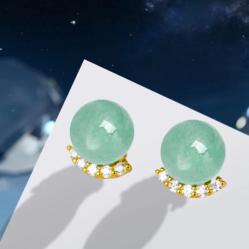 Miniatura 15 de Jade Earrings Studs,Green Jade Earrings for Women,925 Sterling Silver Earrings Studs for Sensitive Ears,Handmade Jade Earrings for Birthday