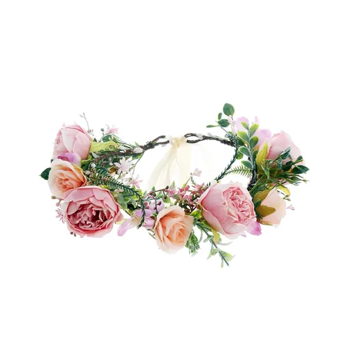 Miniatura 18 de Corona floral para mujer, diadema floral para el cabello, corona de flores, halo bohemio, fiesta, baile de graduación, fotos