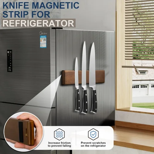Miniatura 6 de ENOKING Soporte magnético para cuchillos de 10 pulgadas para refrigerador, tira de cuchillos de madera de acacia con exquisita caja de regalo