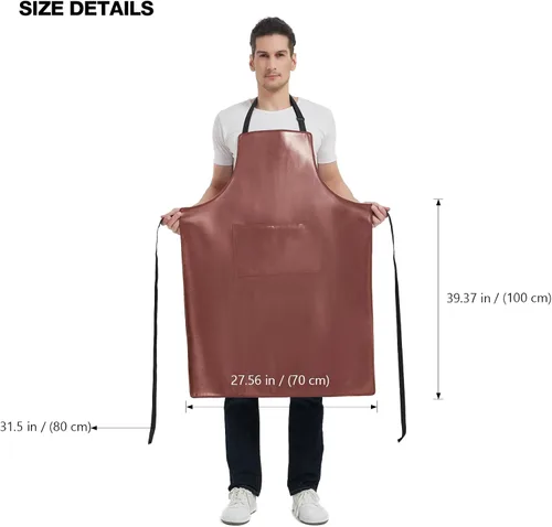 Miniatura 4 de Delantal impermeable, delantal de trabajo resistente, delantal de cuero artificial, ideal para chef, carnicero, peluquero, limpieza Marrón
