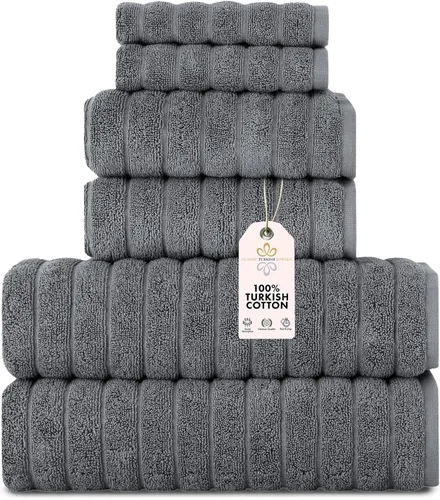 Miniatura 13 de Classic Turkish Towels - Juego de toallas de baño de algodón extragrande de alta calidad, gruesas y absorbentes, toallas de baño de lujo acanaladas
