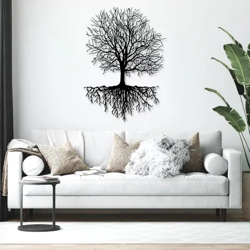 Yemwot Arte de pared de metal árbol de la vida, arte de pared de árbol de metal, decoración industrial, silueta de rama, decoración de sala de estar