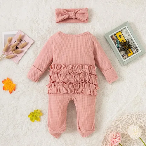 Miniatura 4 de Geogenry Ropa para bebé recién nacida, con volantes, con cremallera, para llegar a casa, ropa de otoñoinvierno de 0 a 12 meses