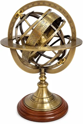 Globo del mundo de esfera náutica armilar de latón grabado con decoración de mesa base, regalo (latón antiguo, 10 pulgadas) rústico vintage