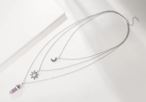 Miniatura 16 de Collar gótico de sol y luna para mujer, collares con colgante de cristal, accesorios Y2K, collar de luna creciente en capas para mujer, collar