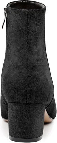 Miniatura 4 de Aachcol Botas de tobillo de tacón medio alto para mujer, botines cortos con puntera puntiaguda, gamuza de 2 pulgadas