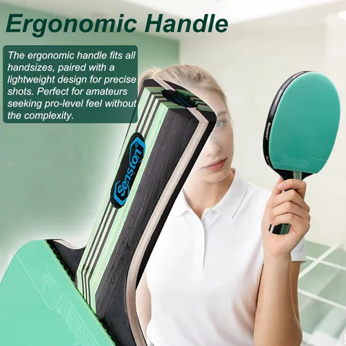 Miniatura 5 de Senston 5-Ply Ping Pong Paddles Set – Premium Wood Table Tennis Set of 4 with 6 Balls & Portable Carry Case – High-Control 2mm Sponge & Ergonomic