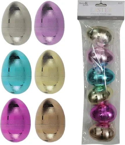 Brite Star Huevos de Pascua, 6 unidades de 3 pulgadas, metálicos: plata/rosa/azul/oro/púrpura/champán