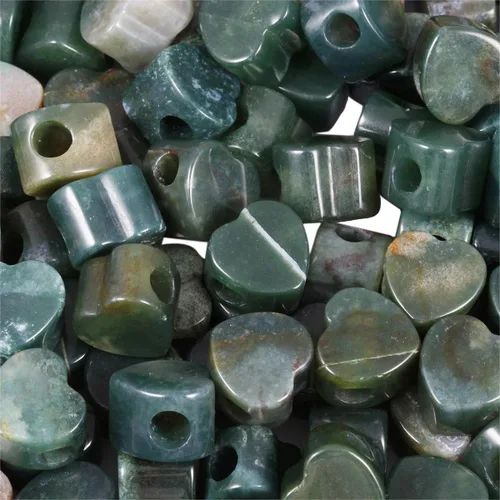 Miniatura 8 de TUMBEELLUWA Cuentas de piedra para hacer joyas, cuentas sueltas con forma de corazón de cristal curativo con agujero grande, paquete de 15, Verde