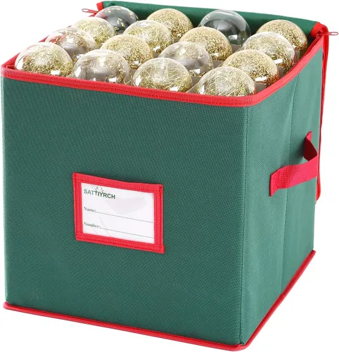 Sattiyrch - Caja de almacenamiento para adornos navideños, tela Oxford 600D almacena hasta 64 soportes estándar para adornos navideños, 12 x 12 Verde