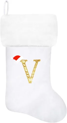 Miniatura 132 de Calcetines de Navidad bordados de 20 pulgadas con monograma, terciopelo negro con puño de felpa blanca supersuave, adornos clásicos para decoración