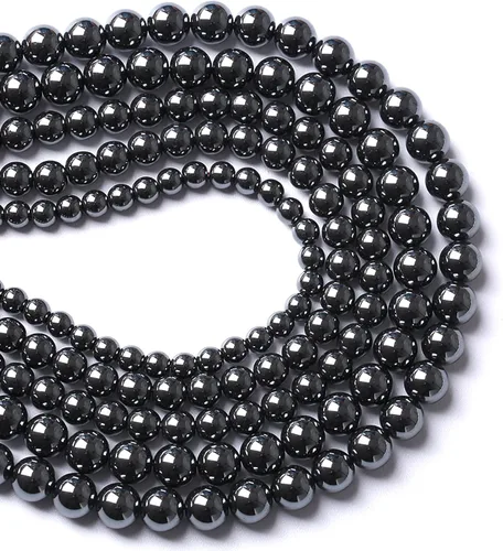 Miniatura 3 de 100 cuentas redondas sueltas de hematita negra de grado AAA para hacer joyas y pulseras