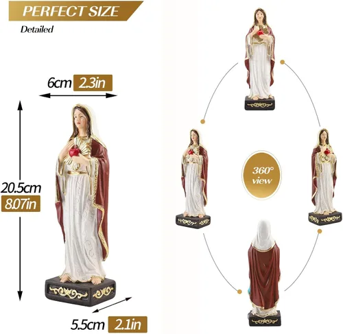 Miniatura 4 de Estatua católica de Virgen María de 8 pulgadas de alto, figura de la Virgen María con corazón sagrado, estatua de resina pintada a mano para sala