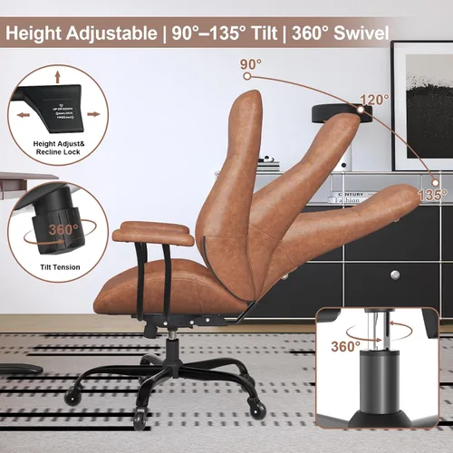 Miniatura 7 de Silla de oficina, silla ergonómica para computadora, silla de escritorio de cuero con soporte lumbar y ruedas de goma, silla ejecutiva de mediados