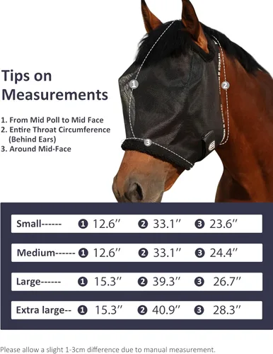 Miniatura 7 de Harrison Howard Máscara de malla redonda para mosca de caballo, protección UV, con borde acolchado de vellón, negro, S