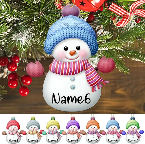 Miniatura 13 de Adornos de Navidad personalizados para la familia, 7 piezas de muñecos de nieve de Navidad personalizados con nombres, decoración colgante