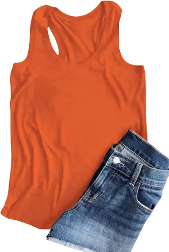 Miniatura 2 de Woffccrd Camisetas sin mangas de verano para mujer, camisetas casuales con cuello redondo, camisetas básicas de verano