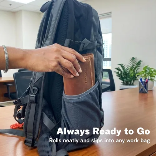Miniatura 5 de rofozzi Bolsa de cuero Tech, soporte para pasaporte para viajes, organizador de cables, bolsillos de malla con cremallera para unidad USB, teléfono