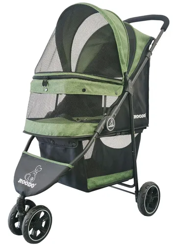 Miniatura 10 de ROODO Cochecito de 3 ruedas para perros y gatos, ligero, plegable, compacto, portátil, todo terreno, equipo de viaje, cachorro, gatito, cochecito